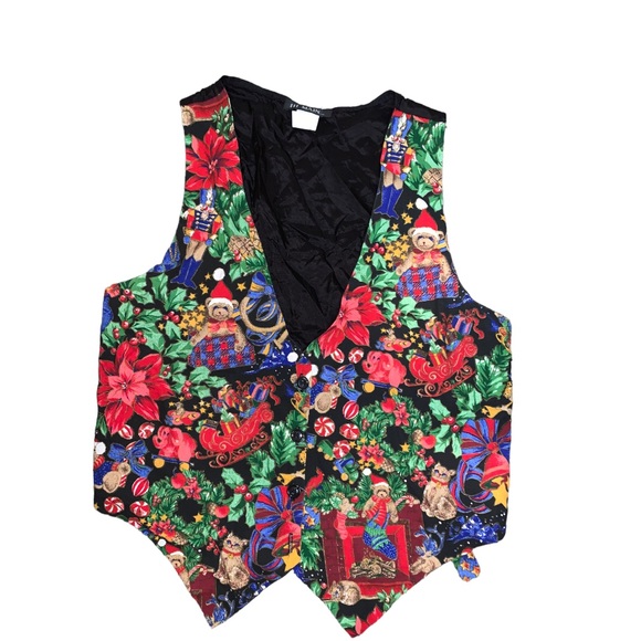 Vintage 111 Main Christmas Vest Medium Festive Holiday Print Waistcoat - Picture 14 of 14